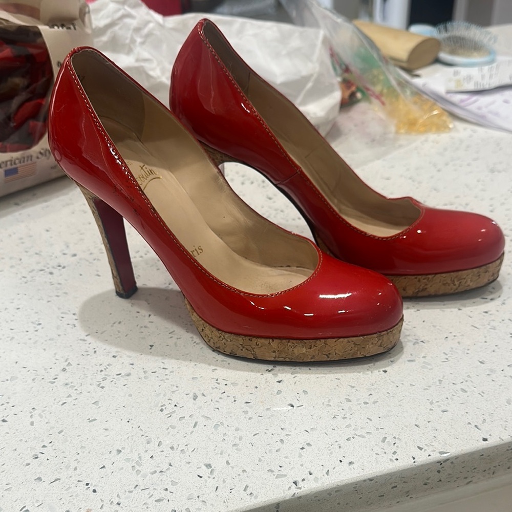 Louboutin Red Patent Cork High Heels size 37